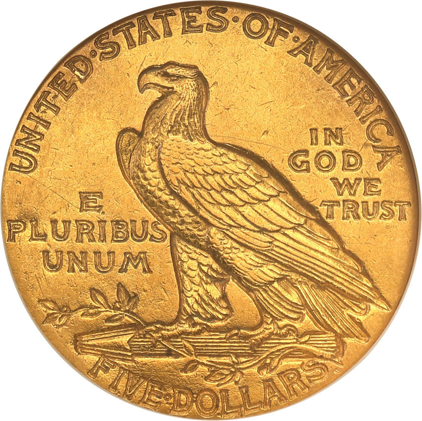 USA 5 dolarów Indianin 1911 NGC AU58